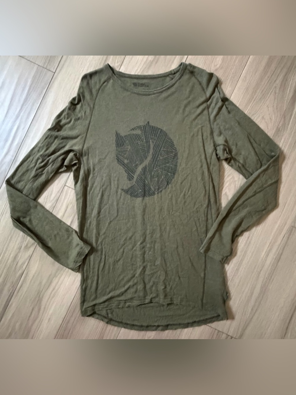Fjällräven Abisko Trail Printed Long Sleeve Men T-Shirt Sz M Olive